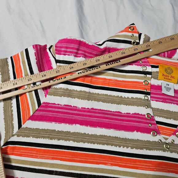 Ruby Rd. Womens Blouse Multi-Color Size 2X Cotton Blend 3/4 Sleeve Stretch - Picture 5 of 12